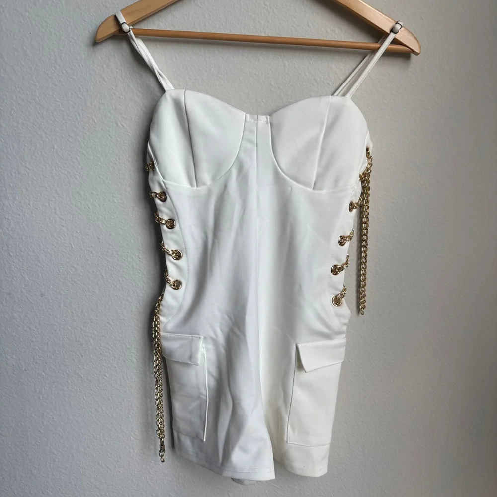 Elegant White Jumpsuit with Lace-Up Sides - Picture 2 of 4